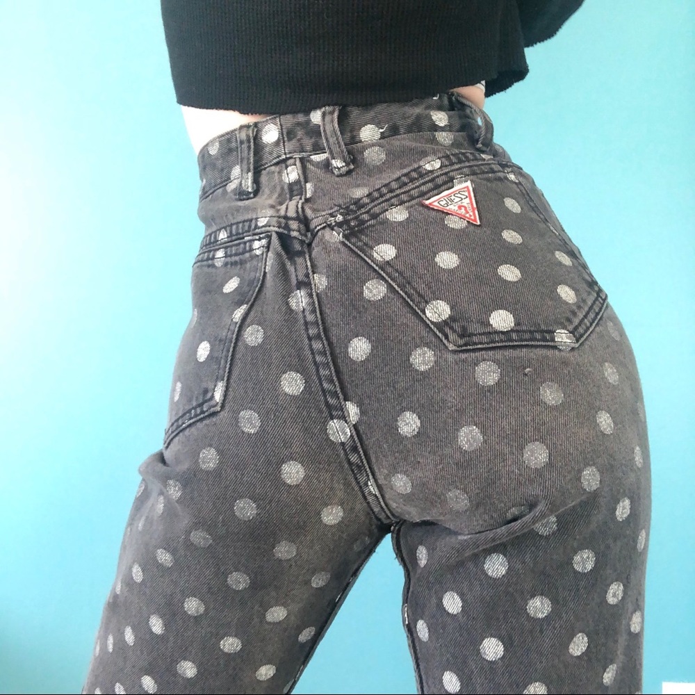 Guess High Rise Polka Dot Jeans - Black and Gray